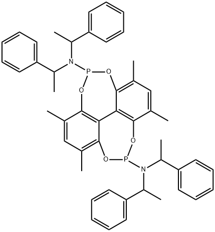 cis-(aR)-1,3,7,9-Tetramethyl-N5,N5,N11,N11-tetrakis((S)-1-phenylethyl)-4,6,10,12-tetraoxa-5,11-diphosphadibenzo[ef,kl]heptalene-5,11-diamine 结构式