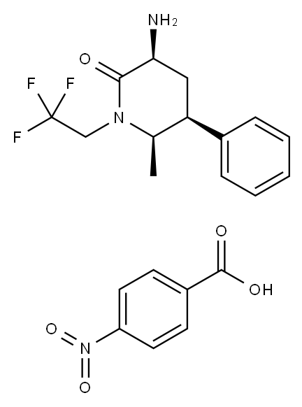 (3S,5S,6R)-6-methyl-2-oxo-5-phenyl-1-(2,2,2-trifluoroethyl)piperidine-3-aminium 4-nitrobenzoate 结构式
