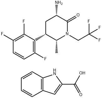 1H-Indole-2-carboxylic acid, compd. with (3S,5S,6R)-3-amino-6-methyl-1-(2,2,2-trifluoroethyl)-5-(2,3,6-trifluorophenyl)-2-piperidinone (1:1) 结构式