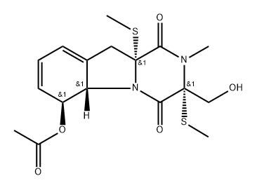 Pyrazino[1,2-a]indole-1,4-dione, 6-(acetyloxy)-2,3,5a,6,10,10a-hexahydro-3-(hydroxymethyl)-2-methyl-3,10a-bis(methylthio)-, [3R-(3α,5aβ,6β,10aα)]- (9CI) 结构式