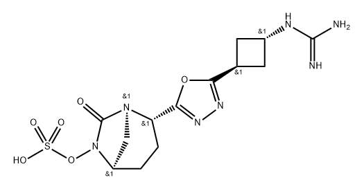 (1R,2S,5R)-2-[5-[TRANS-3-[(AMINOIMINOMETHYL) AMINO]CYCLOBUTYL]-1,3,4-OXADIAZOL-2-YL]-7-OXO1,6-DIAZAB 结构式