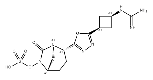 (1R,2S,5R)-2-[5-[CIS-3-[(AMINOIMINOMETHYL) AMINO]CYCLOBUTYL]-1,3,4-OXADIAZOL-2-YL]-7-OXO1,6-DIAZABIC 结构式