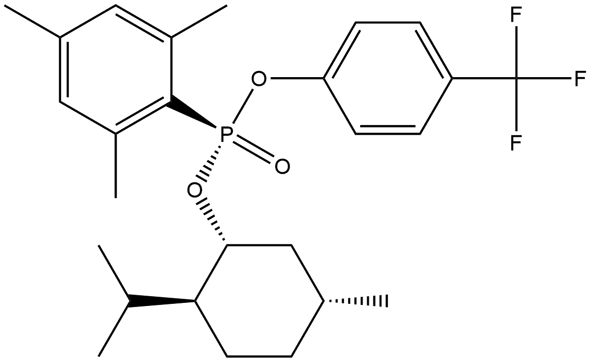 (RP)-(-)-薄荷基-4-(三氟甲基)苯基2,4,6-三甲基苯基膦酸酯 结构式