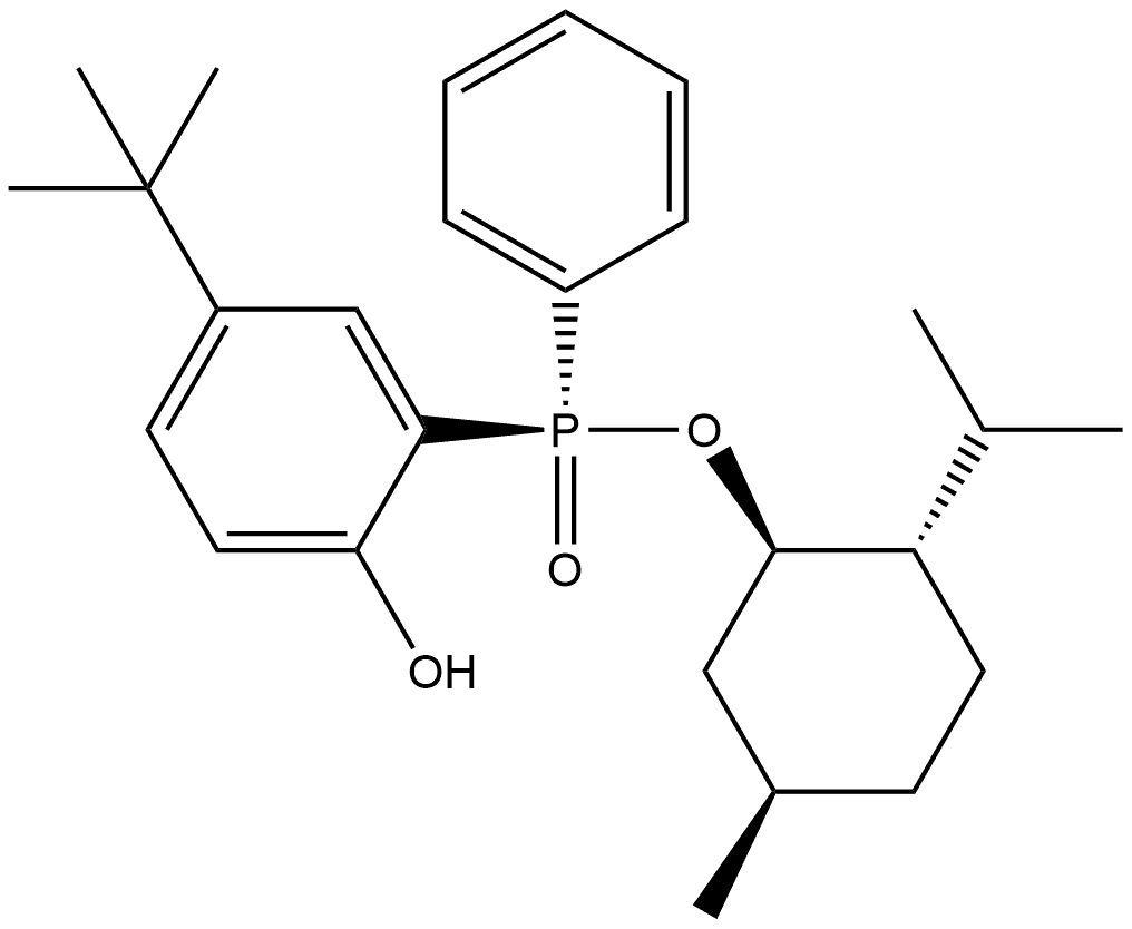 (RP)- (-)-苯基-2-羟基-5-叔丁基苯基亚膦酸薄荷酯 结构式