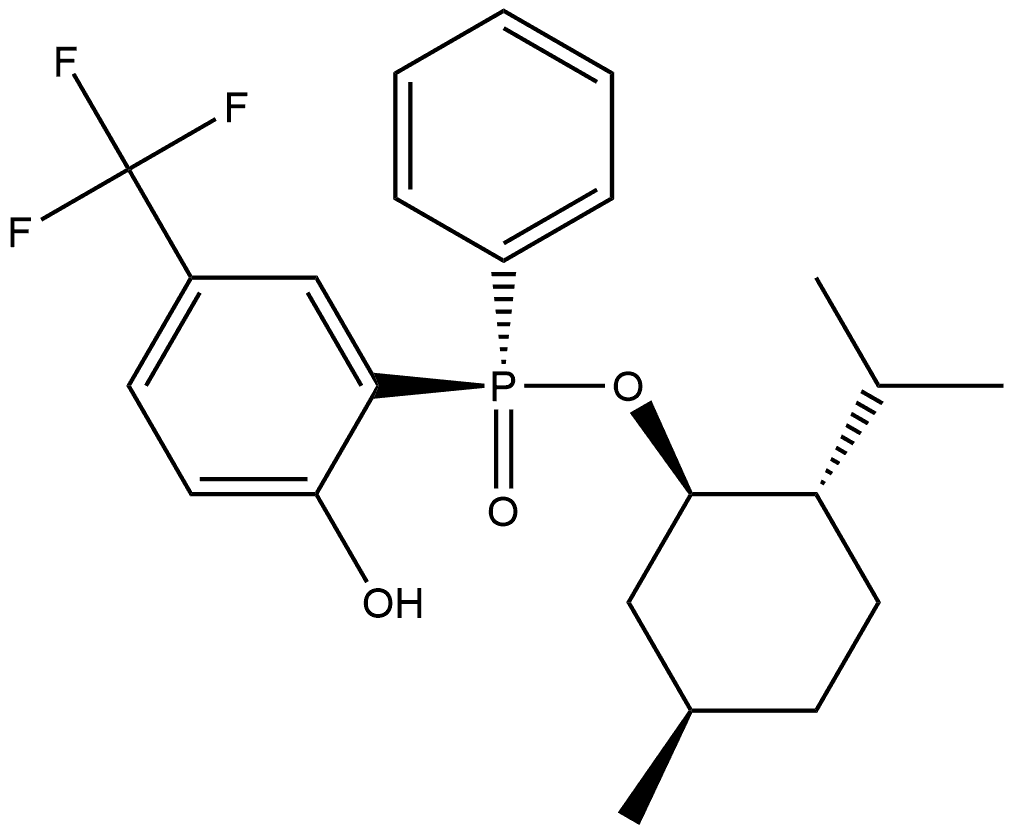 (RP)-(-)-苯基-2-羟基-5-三氟甲基 - 苯基亚膦酸薄荷酯 结构式