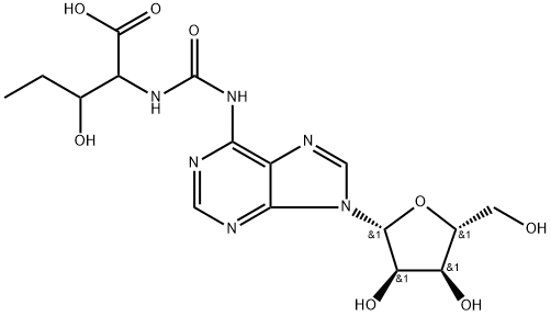 Norvaline, 3-hydroxy-N-[[(9-β-D-ribofuranosyl-9H-purin-6-yl)amino]carbonyl]- (9CI) 结构式
