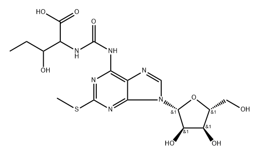 2-methylthio-N6-hydroxynorvalyl carbamoyladenosine 结构式