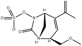 Sulfuric acid, mono[(1R,2S,5R)-2-(methoxy
methyl)-4-(1-methylethenyl)-7-oxo-1,6-diazab
icyclo[3.2.1]oct-3-en-6-yl] ester, ion(1-) 结构式