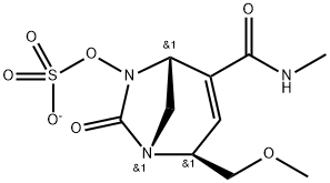 Sulfuric acid, mono[(1R,2S,5R)-2-(methoxy
methyl)-4-[(methylamino)carbonyl]-7-oxo-1,6-
diazabicyclo[3.2.1]oct-3-en-6-yl] ester, ion(1-) 结构式