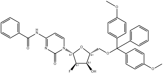 5'-O-(4,4'-二甲氧基三苯甲基)-N4-苯甲酰-2'-氟-2'-脱氧胞苷 结构式
