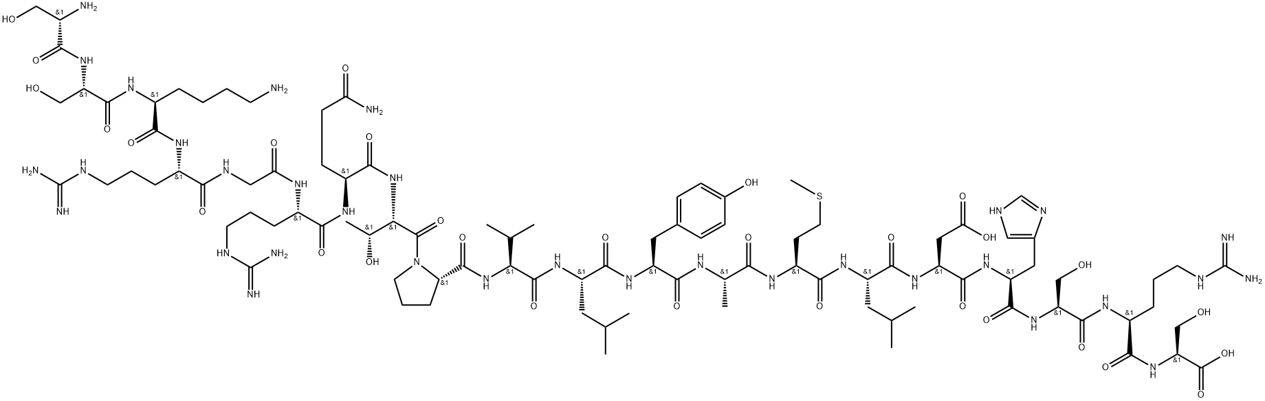 L-Serine, L-seryl-L-seryl-L-lysyl-L-arginylglycyl-L-arginyl-L-glutaminyl-L-threonyl-L-prolyl-L-valyl-L-leucyl-L-tyrosyl-L-alanyl-L-methionyl-L-leucyl-L-α-aspartyl-L-histidyl-L-seryl-L-arginyl- 结构式