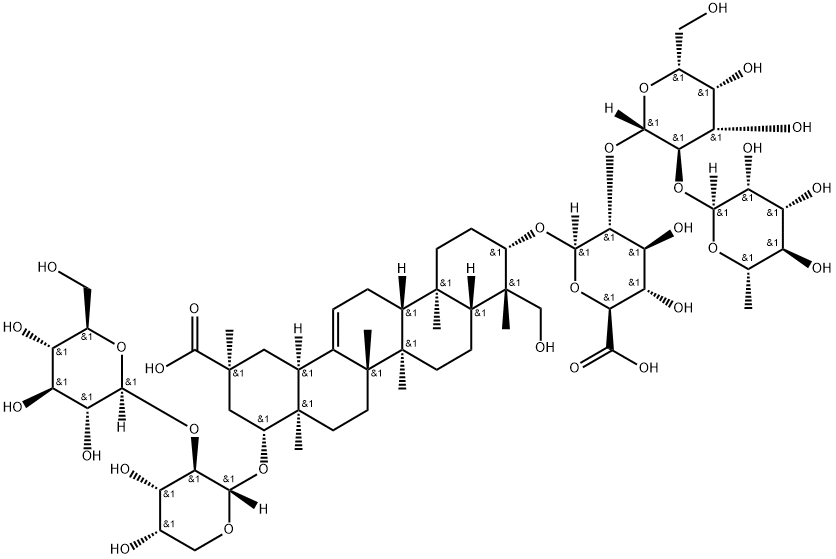 6-[[11-carboxy-9-[4,5-dihydroxy-3-[2,4,5-trihydroxy-6-(hydroxymethyl)o xan-3-yl]oxy-oxan-2-yl]oxy-4-(hydroxymethyl)-4,6a,6b,8a,11,14b-hexamet hyl-1,2,3,4a,5,6,7,8,9,10,12,12a,14,14a-tetradecahydropicen-3-yl]oxy]- 5-[4,5-dihydroxy-6-(hydroxymethyl)-3-(3,4,5-trihydroxy-6-methyl-oxan-2 -yl)oxy-oxan-2-yl]oxy-3,4-dihydroxy-oxane-2-carboxylic acid 结构式