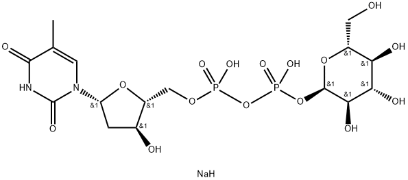 胸苷 5'-(二磷酸三氢),P'-Α-D-吡喃葡萄糖酯,钠盐 (1:2) 结构式