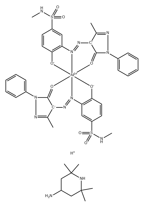 Bis[3-(4,5-dihydro-3-methyl-5-oxo-1-phenyl-1H-pyrazol-4-yl)azo]-4-hydroxy-N-methylbenzenesulfonamidato(2-)-aluminate(1-) hydrogen compd. with 2,2,6,6 -tetramethyl-4-piperidinamine(1:1) 结构式