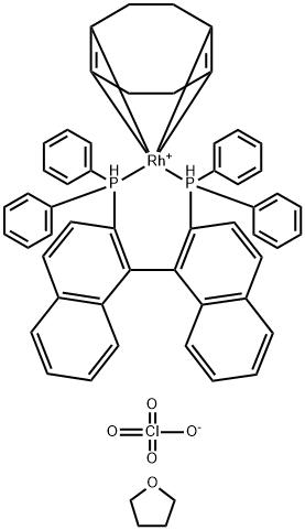 ([R]-[+]-2,2`-二[二苯基膦基]-1,1`-联萘基)(1,5-辛二烯)铑(I)高氯酸:四氢呋喃络合物( 结构式