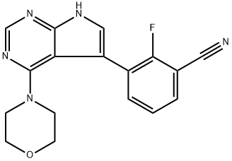 2-氟-3-(4-吗啉-4-基吡咯-2,3-二羟基嘧啶-5-基)苯甲腈 结构式