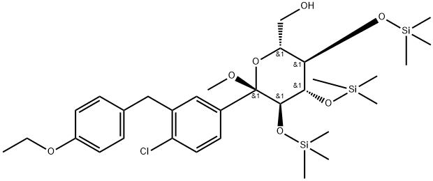 Α-D-吡喃葡萄糖苷,甲基1-C- [4-氯-3- [(4-乙氧基苯基)甲基]苯基]-2,3,4-三-O-(三甲基硅基) 结构式
