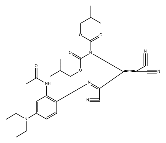 N-(5-(二乙氨基)-2-(1,3,3-三氰基-2-亚胺二氮基酸-(-2-异丁酯)-烯丙基亚氨基苯基)-乙酰胺 结构式