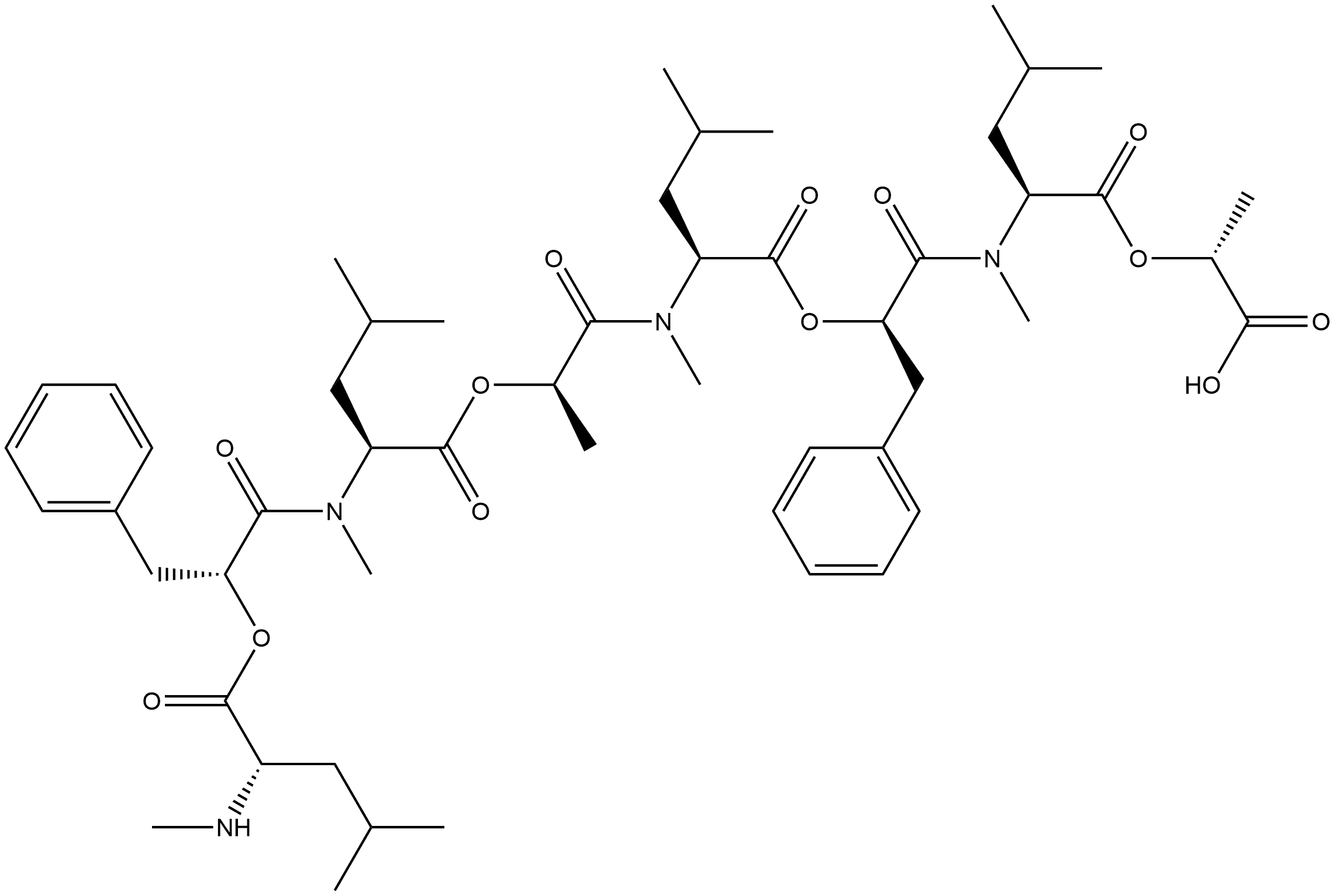 N-甲基-L-亮氨酰-3-苯基-D-乳酰基-N-甲基-L-亮氨酰-D-乳酰基-N-甲基-L-亮氨酰基-3-苯基-D-乳酰基-N-甲基-L-亮氨酰 - D-乳酸 结构式