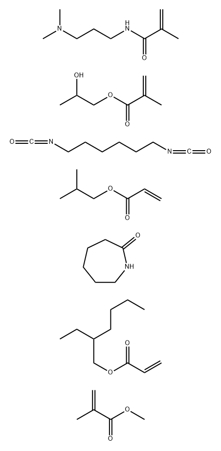 2-Propenoic acid, 2-methyl-, 2-hydroxypropyl ester, polymer with 1,6-diisocyanatohexane, N-[3-(dimethylamino)propyl]-2-methyl-2-propenamide, 2-ethylhexyl 2-propenoate, hexahydro-2H-azepin-2-one, methyl 2-methyl-2-propenoate and 2-methylpropyl 2-propenoate 结构式