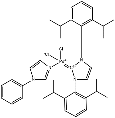 钯,[1,3-双[2,6-双(1-甲基乙基)苯基] -1,3-二氢-2H-咪唑-2-亚基]二氯(1-苯基-1H-咪唑-ΚN3)-,(SP-4-1)- 结构式