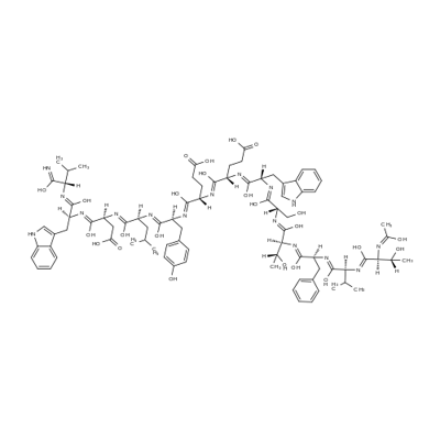 (3S,6S,9S,12S,15S)-15-((2S,5S,8S,11S,14S,17S)-2-((1H-吲哚-3-基)甲基)-11-苄基-8,17-双((R)-1-羟乙基)-5-(羟甲基)-14-异丙基-4,7,10,13,16,19-六氧代-3,6,9,12,15,18-六氮杂二十三烷甲酰胺基)-3-((S)-1-((S)-1-氨基-3-甲基-1-氧代丁烷-2-基)氨基)-3-(1H-吲哚-3-基)-1-氧代丙烷-2-基)氨甲酰基)-12-(2-羧乙基)-9-(4-羟基苄基)-6-异丁基-5,8,11,14-四氧代-4,7,10,13-四氮杂十八烷-1,18-二酸 结构式