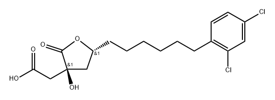 3-Furanacetic acid, 5-[6-(2,4-dichlorophenyl)hexyl]tetrahydro-3-hydroxy-2-oxo-, (3R,5S)-rel-(+)- 结构式