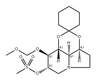 Spirocyclohexane-1,2-1,3dioxino4,5,6-hiindolizin-8-ol, octahydro-9-(methoxymethoxy)-, methanesulfonate (ester), 3aS-(3a.alpha.,8.alpha.,9.beta.,9a.beta.,9b.alpha.)- 结构式