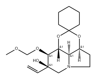 Spirocyclohexane-1,2-1,3dioxino4,5,6-hiindolizin-8-ol, 8-ethenyloctahydro-9-(methoxymethoxy)-, 3aS-(3a.alpha.,8.beta.,9.beta.,9a.beta.,9b.alpha.)- 结构式