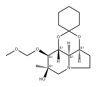 Spirocyclohexane-1,2-1,3dioxino4,5,6-hiindolizin-8-ol, octahydro-9-(methoxymethoxy)-8-methyl-, 3aS-(3a.alpha.,8.beta.,9.beta.,9a.beta.,9b.alpha.)- 结构式