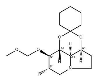 Spirocyclohexane-1,2-1,3dioxino4,5,6-hiindolizine, octahydro-8-iodo-9-(methoxymethoxy)-, 3aS-(3a.alpha.,8.alpha.,9.beta.,9a.beta.,9b.alpha.)- 结构式