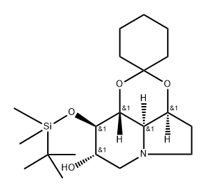 Spirocyclohexane-1,2-1,3dioxino4,5,6-hiindolizin-8-ol, 9-(1,1-dimethylethyl)dimethylsilyloxyoctahydro-, 3aS-(3a.alpha.,8.alpha.,9.beta.,9a.beta.,9b.alpha.)- 结构式