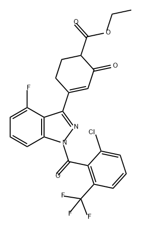 ethyl 4-(1-(2-chloro-6-(trifluoromethyl)benzoyl)-4-fluoro-1H-indazol-3-yl)-2-oxocyclohex-3-ene-1-carboxylate 结构式