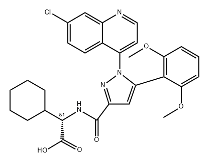 (2S)-2-[[1-(7-CHLOROQUINOLIN-4-YL)-5-(2,6-DIMETHOXYPHENYL)PYRAZOLE-3-CARBONYL]AMINO]-2-CYCLOHEXYLACETIC ACID 结构式