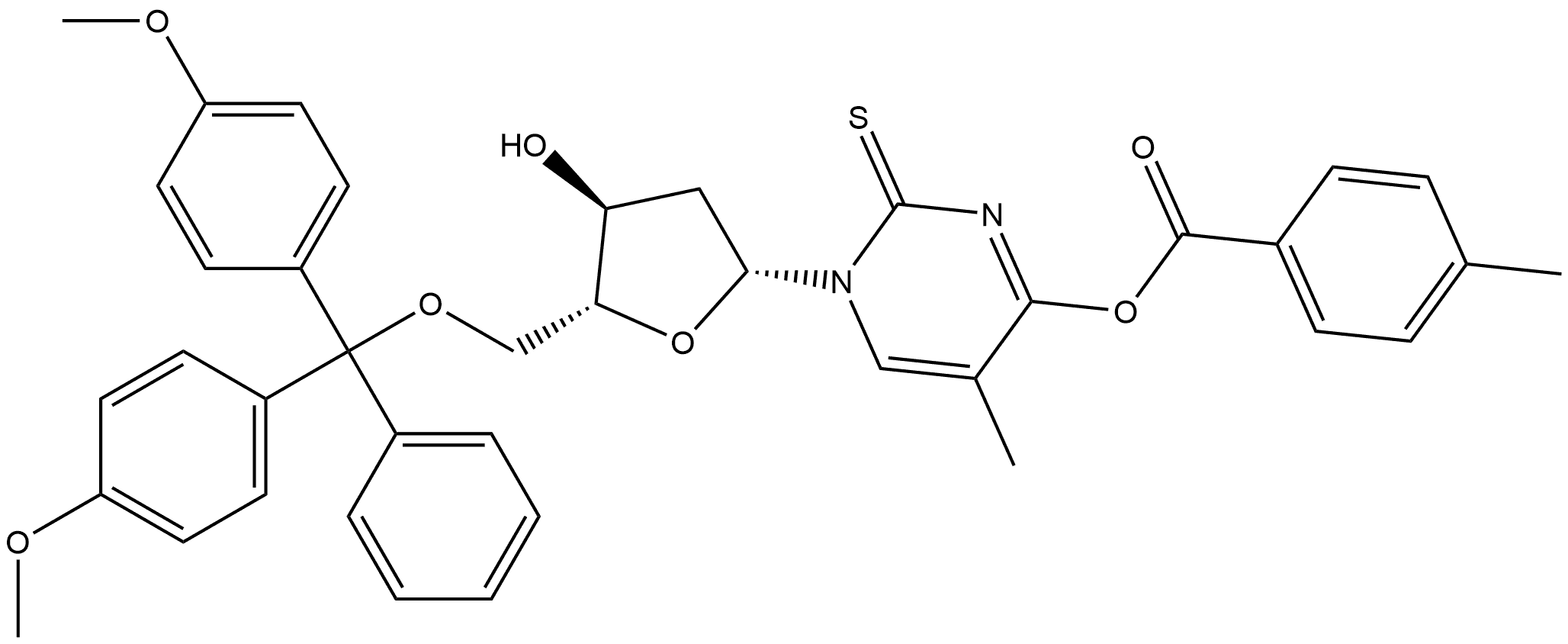 5'-O-(Dimethoxytrityl)-N3/O4-(toluoyl)-2-thiothymidine 结构式