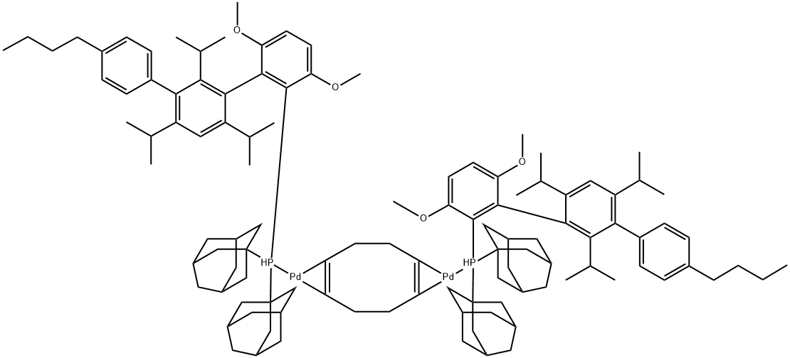 Palladium, bis[[4''-butyl-3,6-dimethoxy-2',4',6'-tris(1-methylethyl)[1,1':3',1''-terphenyl]-2-yl]bis(tricyclo[3.3.1.13,7]dec-1-yl)phosphine-κP][μ-[(1,2-η:5,6-η)-1,5-cyclooctadiene]]di- 结构式