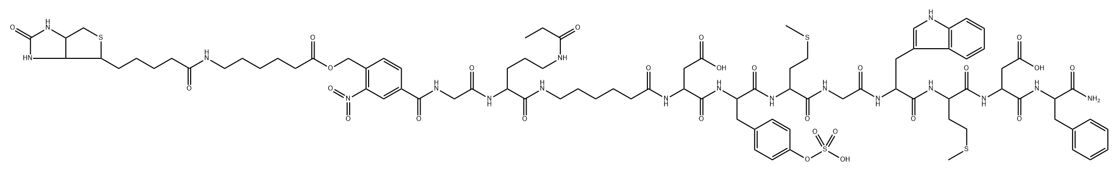 4-(biotin-epsilon-(aminohexanoyl)oxymethyl)-3-nitrobenzoyl-glycyl-(propionyl)ornithinyl-epsilon-aminohexanoyl-cholecystokinin 结构式
