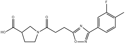 1-(3-(3-(3-fluoro-4-methylphenyl)-1,2,4-oxadiazole-5-yl)propanoyl)pyrrolidin-3-carboxylic? acid 结构式