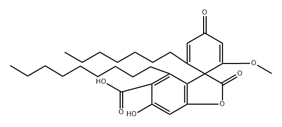 Spiro[benzofuran-3(2H),1'-[2,5]cyclohexadiene]-5-carboxylic acid, 2'-heptyl-6-hydroxy-6'-methoxy-4-nonyl-2,4'-dioxo- (9CI) 结构式