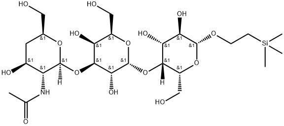 2-(trimethylsilyl)ethyl 4-O-(3-O-(2-acetamido-2,4-dideoxy-xylohexopyranosyl)galactopyranosyl)galactopyranoside 结构式