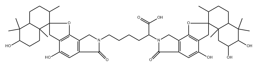Spiro[2H-furo[2,3-e]isoindole-2,1′(2′H)-naphthalene]-7(3H)-hexanoic acid, α-[(1′R,2′R,4′aS,6′S,7′R,8′aS)-3′,4′,4′a,5′,6,6′,7′,8,8′,8′a-decahydro-4,6′,7′-trihydroxy-2′,5′,5′,8′a-tetramethyl-6-oxospiro[2H-furo[2,3-e]isoindole-2,1′(2′H)-naphthalen]-7(3H)-yl]-3′,4′,4′a,5′,6,6′,7′,8,8′,8′a-decahydro-4,6′-dihydroxy-2′,5′,5′,8′a-tetramethyl-6-oxo-, (αS,1′R,2′R,4′aS,6′R,8′aS)- 结构式