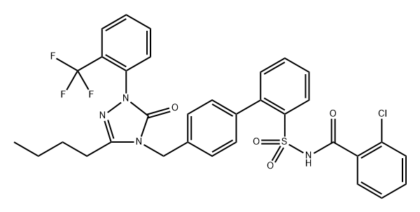 N-[[4'-[[3-Butyl-1,5-dihydro-5-oxo-1-[2-(trifluoromethyl)phenyl]-4H-1,2,4-triazol-4-yl]methyl][1,1'-biphenyl]-2-yl]sulfonyl]-2-chlorobenzamide 结构式