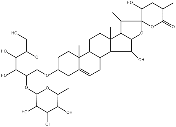 Spirost-5-en-26-one, 3-((2-O-(6-deoxy-alpha-L-mannopyranosyl)-beta-D-g lucopyranosyl)oxy)-15,23-dihydroxy-, (3beta,15alpha,22beta,23R,25R)- 结构式