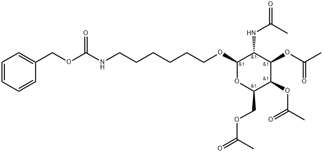 N-[6-[[3,4,6-三-O-乙酰基-2-(乙酰氨基)-2-脱氧-BETA-D-吡喃半乳糖基]氧基]己基]氨基甲酸苄酯 结构式