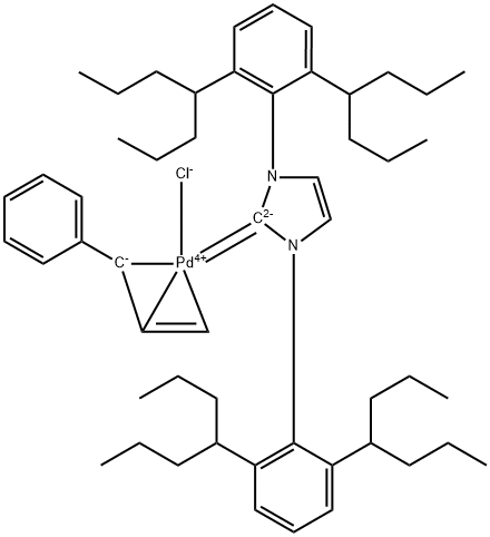 Palladium, [1,3-bis[2,6-bis(1-propylbutyl)phenyl]-1,3-dihydro-2H-imidazol-2-ylidene]chloro[(1,2,3-η)-1-phenyl-2-propen-1-yl]- 结构式
