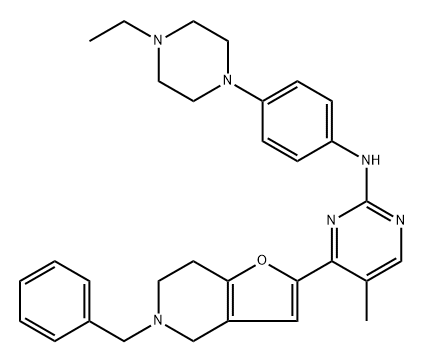 N-[4-(4-Ethyl-1-piperazinyl)phenyl]-5-methyl-4-[4,5,6,7-tetrahydro-5-(phenylmethyl)furo[3,2-c]pyridin-2-yl]-2-pyrimidinamine 结构式