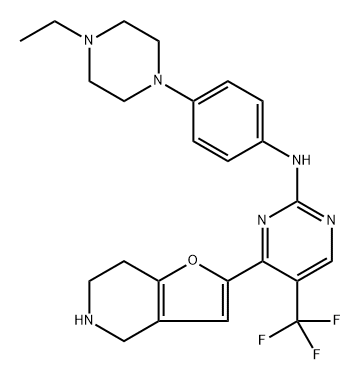 N-[4-(4-Ethyl-1-piperazinyl)phenyl]-4-(4,5,6,7-tetrahydrofuro[3,2-c]pyridin-2-yl)-5-(trifluoromethyl)-2-pyrimidinamine 结构式