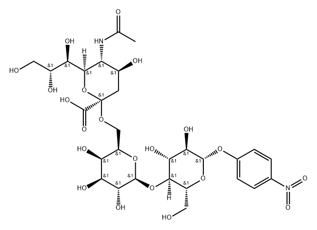 4-Nitrophenyl O-(N-acetyl-a-neuraminosyl)-(2-3)-b-D-galactopyranosyl-(1-4)-b-D-glucopyranoside 结构式