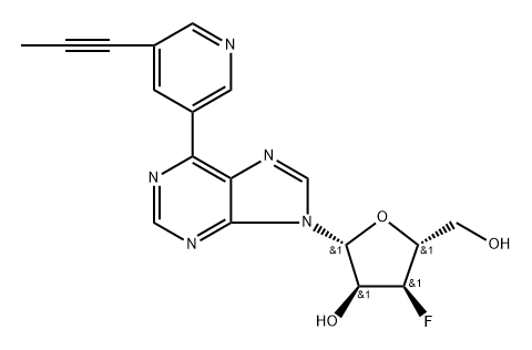 化合物 9-(3-DEOXY-3-FLUORO-Β-D-RIBOFURANOSYL)-6-[5-(PROPYN-1-YL)PYRIDIN-3-YL]PURINE 结构式