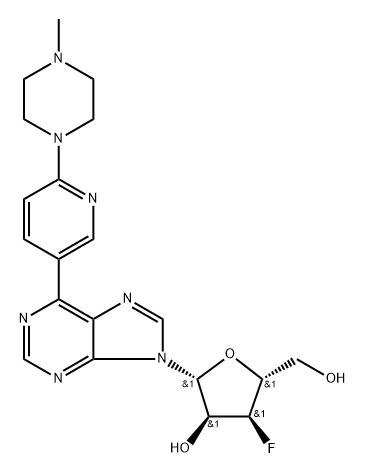 化合物 9-(3-DEOXY-3-FLUORO-Β-D-RIBOFURANOSYL)-6-[6-(4-METHYLPIPERAZINYL) PYRIDIN-3-YL]PURINE 结构式